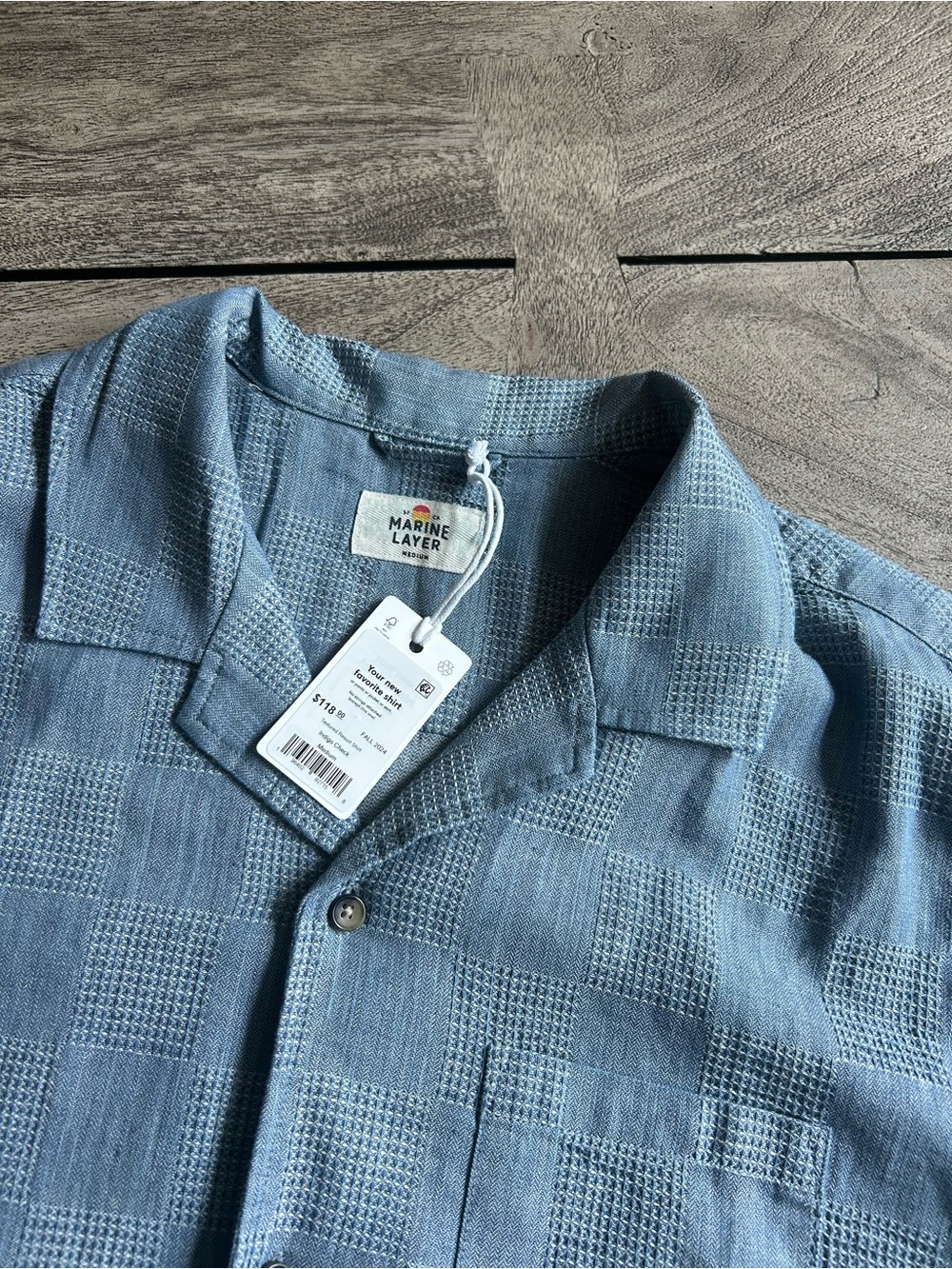 NWT Marine Layer Blue Checked Textured Linen/Cotton Shirt Men’s M